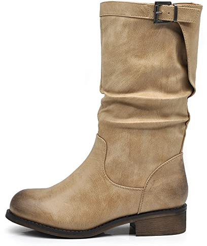 IF Fashion Stivali Stivaletti Biker Motociclista Arricciati Con Fibbia da Donna 991 beige N.38