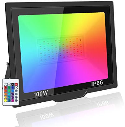 PICAA RGB LED Strahler Außen, 100W Fluter Mit Fernbedienung LED Strahler Außenstrahler IP66 Wasserdicht, 10000LM Außen Strahler Flutlicht für Innen Garten Hinterhof Party(1 Stück)