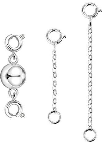 ALEXCRAFT Magnetic Jewelry Clasp, 925 Sterling Silver Necklace Extender Clasps and Closures, Bracelet Connector Extension Chains for Making