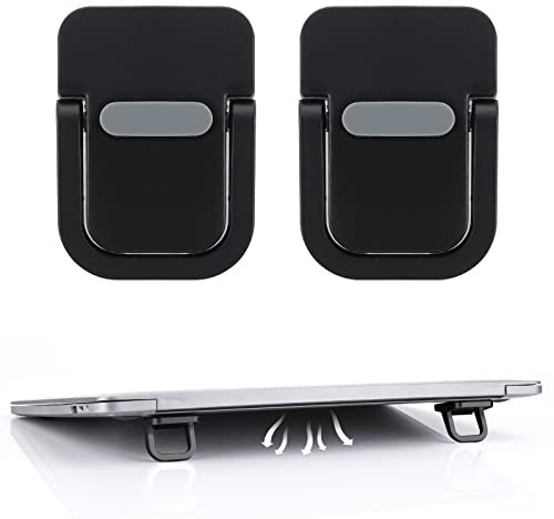 Bewudy 2PCS Portable Keyboard Riser, Self-Adhesive Mini Laptop Stand Invisible Computer Keyboard Stand for Desk, Foldable Laptop Feet with Anti-slip Silicone (Black)