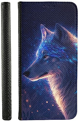 CoverHeld Handyhülle für iPhone 8 Hülle aus Kunstleder zum klappen mit Motiv 3486 Wolf Profil blaues Glitzer Mystisch
