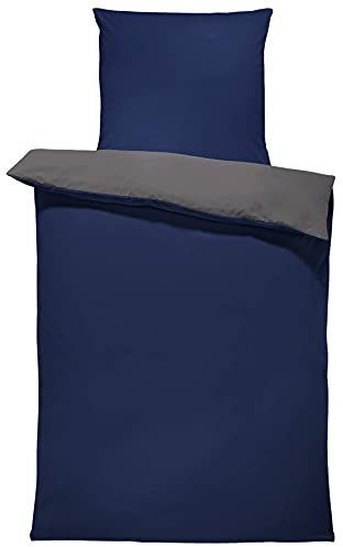 one-home Uni Wende Bettwäsche Einfarbig Mikrofaser Garnituren Bettbezüge Unifarben Reißverschluss (blau/anthrazit, 2 teilig 155x220 cm)