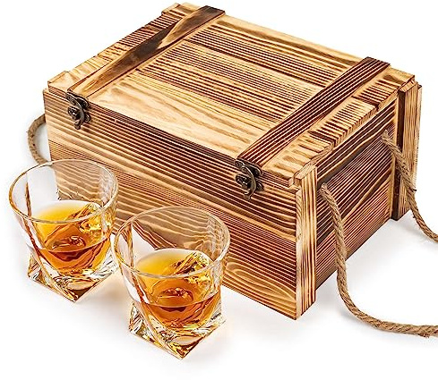 La Home by Chris Whisky Gläser Set (x2 270ml) in einer Holzkiste für Scotch, Cocktail, Rum, Bourbon, Cognac, Wodka und Likör - Exklusives Geschenke für Männer