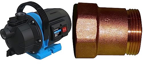 Güde Gartenpumpe GP 6035 (600 W, max. Fördermenge 3200 l/h, Ansaughöhe bis 7 m, Anschlussgewinde 1“ IG, Jet-Pumpe zur Gartenbewässerung) & Metabo Rückschlagventil Messing 1“ (628803000)