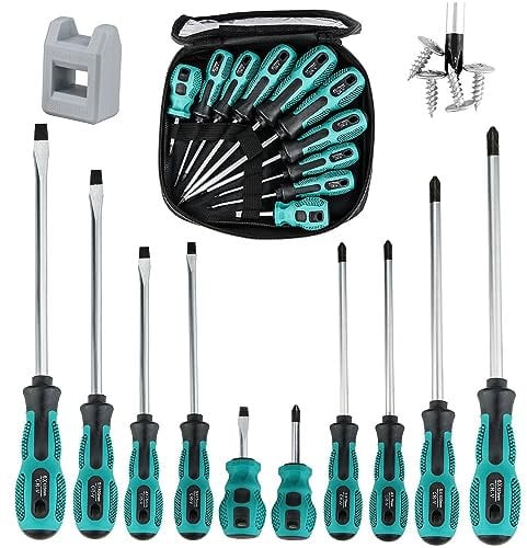 Schraubendreher Set Magnetisch, 10tlg Profi Schraubenzieher Set aus Chrom-Vanadium-Stahl, 5 Schlitz und 5 Kreuzschlitz Schraubendreher Satz, zum Befestigen und Lösen