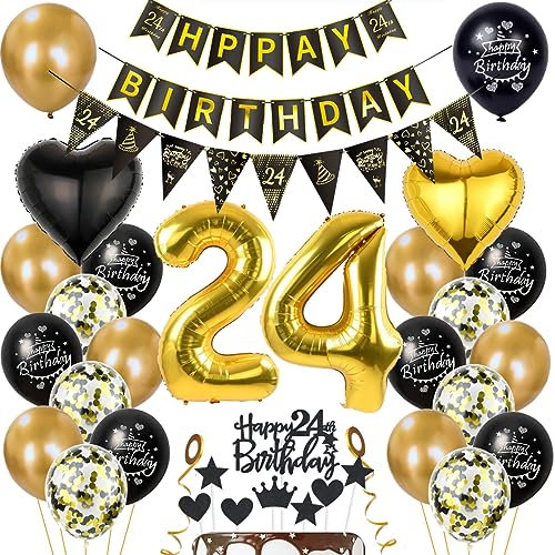 Gold 24. Geburtstag Dekoration Mann Frauen 24 Geburtstag Deko 24 Jahr Geburtstagdeko 24. Ballon Schwarz Gold Deko 24. Geburtstag Luftballons Schwarz Gold Frau 24. Geburtstag Party Deko