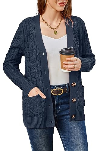 BuyiRen Womens Cardigan Sweaters Cable Knit Sweater 2026 Fall Winter Chunky Open Front Button Down Coats with Pockets