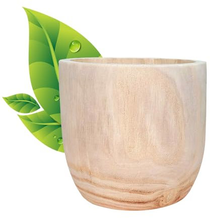 Hortico Natural Wooden House Planter | RADIAL Round Indoor Plant Pot with Waterproof Liner D26 H24 cm, 8.4L