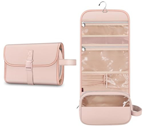 Portable Toiletry Travel Wash Bag, FINPAC Large Water Resistant Hanging Makeup Organizer Cosmetic Storage Pouch Case for Women Girls, (Rose Gold)