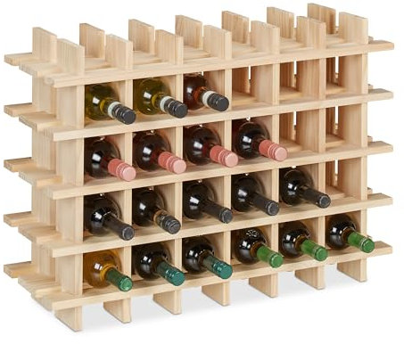 Relaxdays Botellero, Estante Apilable 24 Botellas, Vinoteca Madera Pino 4 Niveles, Mueble Vino DIY, 54x75x24 cm, Natural