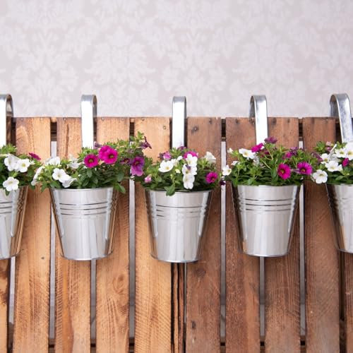 Kamelio 8er Set Blumentopf zum aufhängen draußen Balkon Hängetöpfe Zink Pflanzentöpfe zum hängen Blumentöpfe Balkongeländer Hänge Töpfe Metall Blumenhängetöpfe