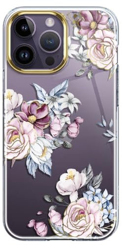 luolnh iPhone 14 Pro Max Case with Flowers,for Girly Women,Clear Floral Pattern Back Cover for iPhone 14 Pro Max-Triangle Purple Lotus