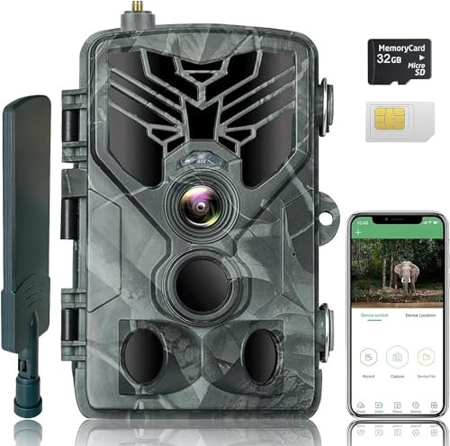 SUNTEKCAM Camera de Chasse 4G, 2K 30MP Piege Photographique, Caméra de Chasse Nocturne Infrarouge Invisible, IP65 Imperméable, avec Carte SD de 32 Go, Carte SIM (Vert)
