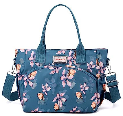 NICOLE & DORIS Damen Handtasche Große Tasche Casual Umhängetasche mit Mehreren Taschen Shopper Schultertasche Blume Henkeltasche Bunte Tote Handtaschen Crossbody Bag Blau 1