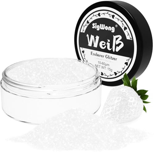 Essbarer Glitzer für Getränke, 15g Goldpulver Essbar für Torten, Essbarer Glitzer für Torten Cocktail Glitzer, Lebensmittelfarb Pulver Farbe für Cocktail Dekoration, Getränke– Weiß