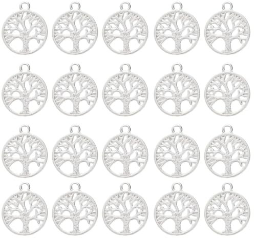 PLABBDPL 20 Pezzi Ciondoli Albero della Vita in Metallo, Argento per Bomboniere e Regali, Perfetti per Creare Bracciali, Pendenti e Collane Artigianali,