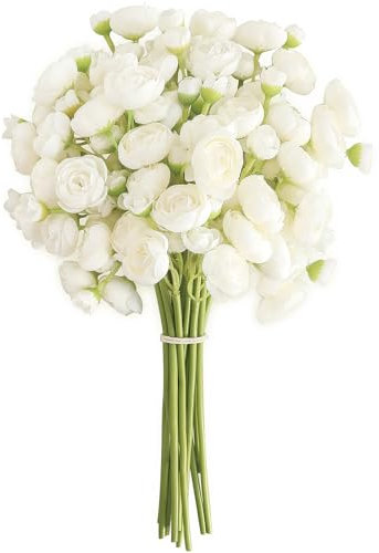 Floroom Ranunculus Künstliche Blumen, elfenbeinfarben, Kunstseide, Mini-Ranunkel, Großpackung, künstliche Hochzeitsfüller, Blumen für selbstgemachte Blumensträuße, Tafelaufsätze,