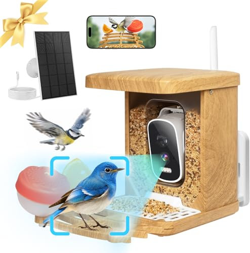 Smart Bird Feeder with Camera, AI Identify 10000+ Birds 2.5K HD Solar Panel Wild Bird Feeders for Bird Lovers, Outside Gift for Bird Watching Lover