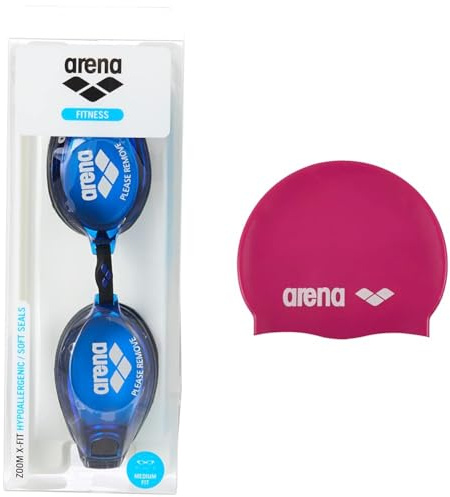 ARENA Zoom X-Fit Gafas de Natación, Unisex Adulto, Negro/Azul, Universal & Classic Silicone Gorro de Natación Unisex, Gorro de Natación para Mujeres y Hombres