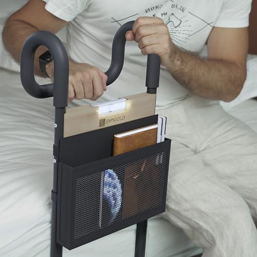 EWIGOLD 2025 Nuove EW2 Sponda Letto Anziani - Barra per Letto Anziani con Altezza Regolabile - Sponda letto Anziani con Luce e Tasca di Stoccaggio - Adatte a Tutti i Letti
