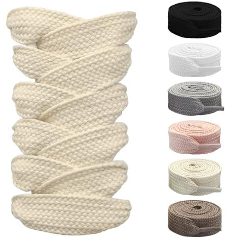 Shecret 2 Pares de Cordones Planos, 20mm Cordones de Zapatillas de Deporte, Cordones poliéster Resistentes para Zapatillas Deportivas, Duradero Cordon para Adultos y Niños (Crema, 100 cm - 2 Pares)
