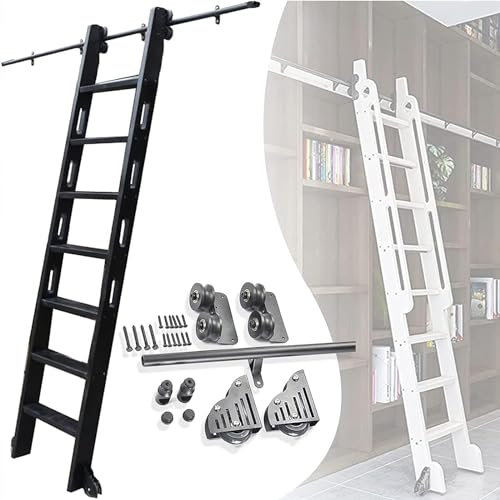 GAONUDAN Schiebeleiter-Hardware, komplettes Set, Bibliothek, Rollleiter-Schienensatz, Rollleiter-Hardware, Bibliothekssatz (ohne Leiter) (Schienensatz 400 cm (13,1 Fuß))