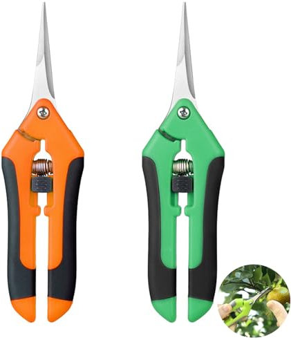 Tijeras de Podar, 2 Piezas Tijeras de Podar Pequeñas, Tijera Podar Pequeña para Jardinería, Antideslizantes con Mango de Bloqueo, Podadoras de Jardín, para Bonsáis y Flores (Verde y Naranja)