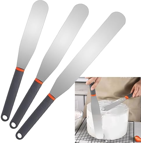 Ktchnhlprz Tortenspatel 3er-Set – Streichpalette aus Edelstahl mit Ergonomischem Silikongriff – 15cm, 20cm, 25cm – Paletten-Messer zum Dekoration, Einstreichen & Glasieren von Kuchen & Torten