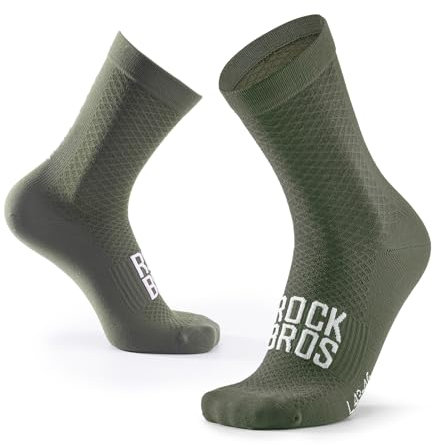 ROCKBROS Road to Sky Fahrradsocken Sportsocken, Atmungsaktiv Leichte Kompression Rutschfest, Lange Laufsocken Herren Damen, Socken für Rennrad Mountainbike Grün M