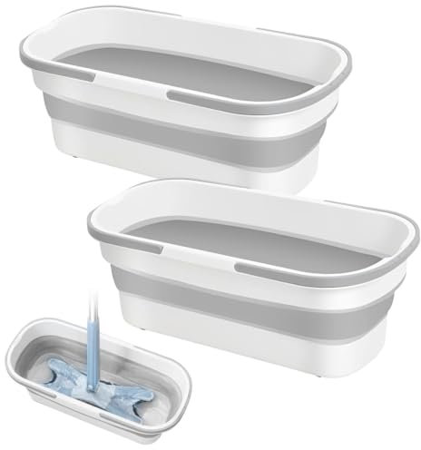 2 Stück Großer Flachmopp Eimer, 55 x 25 cm, Faltbarer großer Flacher Wischmopp-Bodenwischer-Eimer, großer tragbarer Wischmopp-Eimer