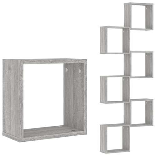 vidaXL Würfelregale 6 STK. Grau Sonoma 30x15x30 cm, Würfelaufbewahrung, Würfelorganisator, Schweberegal, Würfelregal, schwebendes Regal, CD-Regal