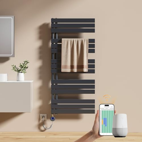 EMKE Toallero Eléctrico con WiFi Termostato 132x60 cm, 800W Antracita | Radiador Toallero Eléctrico, Resistencia Calefactora con Temporizador,Calienta Toallas,Secatoallas