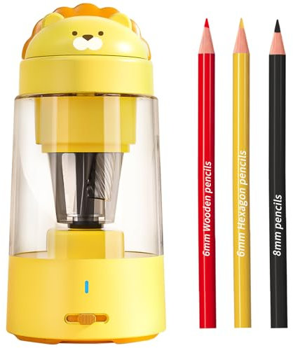Zmol Electric Pencil Sharpener, Portable Pencil Sharpener for Kids, Auto in & Out,Fully Automatic Rechargeable Pencil Sharpeners for No.2/Colored Pencils(6-8mm), Classroom/Office/Home (Yellow)