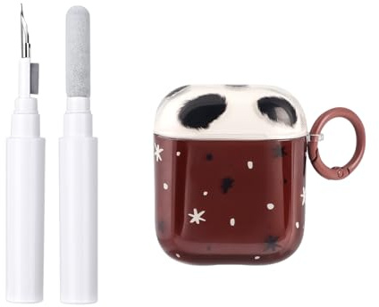 Reownest Hülle für AirPods 2nd/1st Generation mit Reinigungsset, Süßes Kuhmuster in Braun, Stoßfeste Schlüsselanhänger Soft Kopfhörerhülle für AirPods 2/1 - Braun