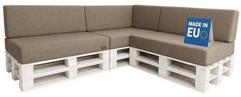 Palettenkissen 7-teiliges Set für Ecksofa | Palettensofa mit abnehmbarem Bezug | Kaltschaum Palettenauflage | Sitzkissen Rückenlehne für Europaletten 120 x 80 | UV-beständig | Waschbar (Cappuccino)