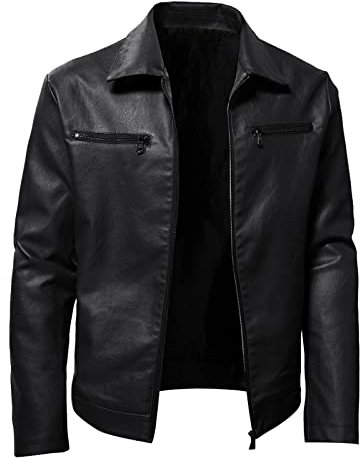 Giacca di Pelle da Uomo, Giacca Uomo in Ecopelle con Colletto Rialzato Giacca Bomber da Uomo con Chiusura Lampo Casual per Motociclisti Giubbotto Chiodo Giacca da Lavoro Faux Leather Jacket