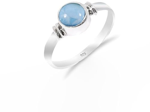 HIMALYA QUARTZ Larimar-Edelstein, 925er Sterlingsilber, handgefertigt, Solitär, traditioneller Verlobungsring für Damen und Herren, RB-05-LRMR-8.5