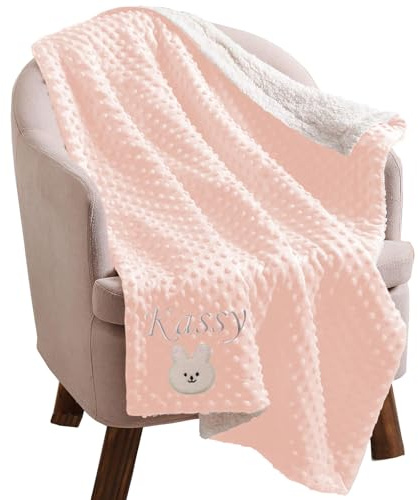 Caixiabeauty Couverture Bebe Personnalisée Prénom,Couverture Enfant Maternelle Sieste,Plaid Enfant Personnalisé avec Noms pour Garçon Fille,Cadeau Naissance Personnalisé(Rose pâle)