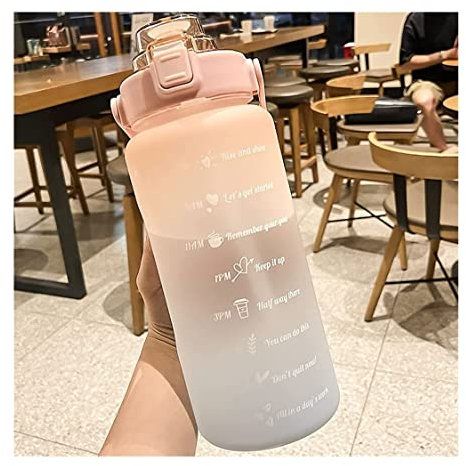 GAOJUNAN Botella Agua, Botella De Gran Capacidad De 2000 Ml Para Agua Vasos Con Tapa Abatible Taza De Paja Con Marcador De Tiempo Motivacional Sin BPA(Pink Blue)