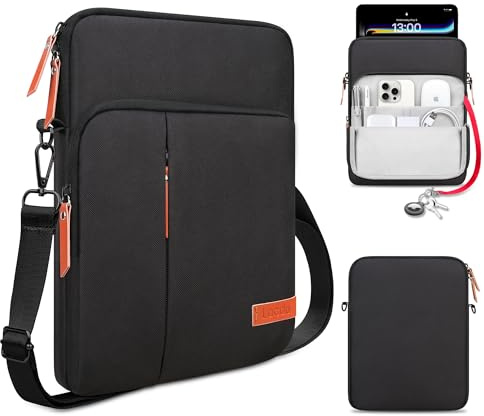 Lacdo Tablet Tasche Schutzhülle mit Schultergurt für 11 Zoll iPad A16, 11 iPad Air M4 M3 M2, 11 iPad Pro M5 M4, 10.9 iPad, 10.2 ipad, 10.9 iPad Air, 10.5 iPad Pro, 11 Galaxy Tab A9+, Schwarz