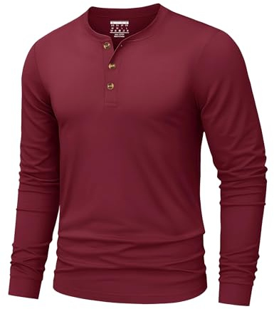 TACVASEN Men’s Henley Long Sleeve T Shirt Cotton Smart Casual Grandad Shirt | Men's long-sleeved shirt, basic T-shirt with button placket, regular fit casual shirt, casual shirts