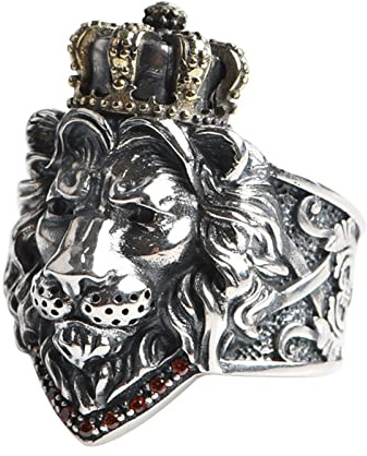 Tolldek 925 Silber Hochzeitsband Herren, Löwe Krone Freundschaftsringe Zirkonia, Trauringe Punk Rock Sterlingsilber S925 Anpassbar