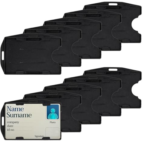 GOMAKERER 60Pcs Porte Carte D'Identité en Plastique Rigide Porte Badge Double Face Noir avec Encoche pour Le Pouce Affichage Horizontal et Vertical Compatible avec Bureaux Écoles Hôpitaux Cartes
