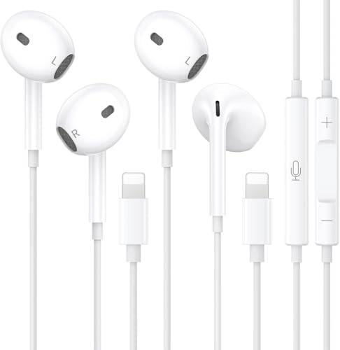 Pack de 2 auriculares in-ear certificados MFi para iPhone, sonido estéreo Hi-Fi, auriculares con cable, micrófono integrado y control de volumen compatibles con iPhone 14/Pro Max/Pro/13/12/11/SE/XS/XR