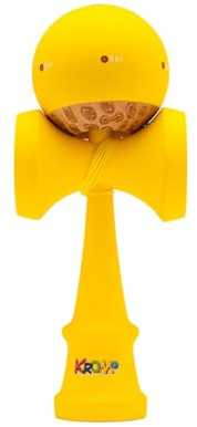 KROM Kendama KOLOR Gelb – Kendama mit Gummibeschichtung, 2GOOD Shape, Ahorn-Ken & Buchen-Tama