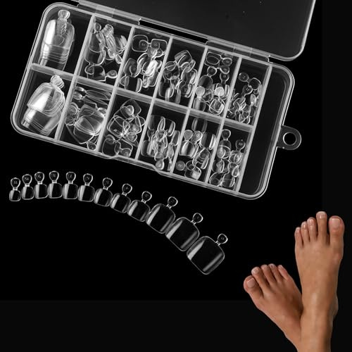120 Pièces Faux Ongles d'Orteil Transparent, Capsule Ongle Pied Pleine Couverture, 12 Tailles Faux Ongles Conseils Pieds avec pour Femmes et Filles Nail Art