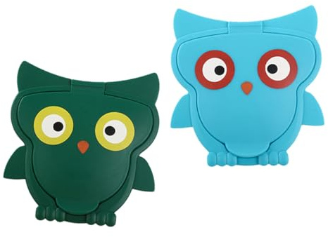 GLSTOY 2pcs Reusable Cartoon Owl Wet Wipe Covers with Lid Portable Tissue Caps for Wipes Dustproof Blue and Green Travel Case for Newborn and Use