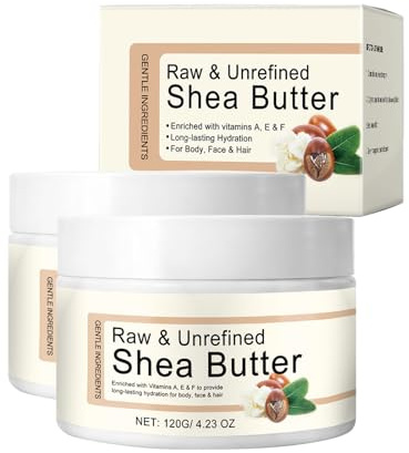 Bio Shea Butter Roh 120g,Intensive Feuchtigkeitspflege für Gesicht, Körper & Haar,Natürliche Hautpflege für trockene & sensible Haut, Vegan für alle Hauttypen (240g)