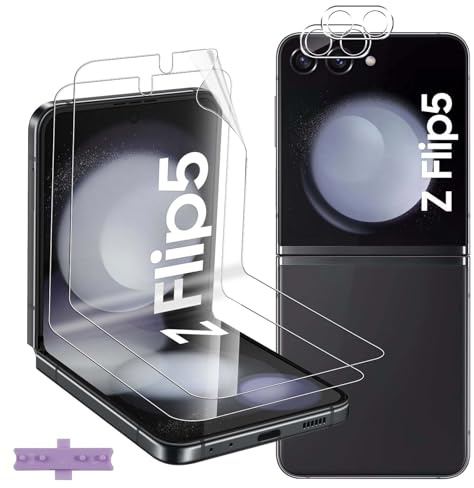 Lutree per Samsung Galaxy Z Flip 5 5G/ Z Flip5 5G Pellicola Protettiva, 2+2 Pezzi TPU Pellicola Protettiva + Vetro Temperato Pellicola Fotocamera, HD Anti-Graffio Senza Bolle Protezione Schermo