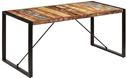 Pyvara Esstisch 160x80x75 cm Altholz massiv mit pulverbeschichtetem Stahlgestell, rechteckiger Küchentisch und Esszimmertisch für Essbereich und Wohnzimmer, robust, modern, Holzplatte